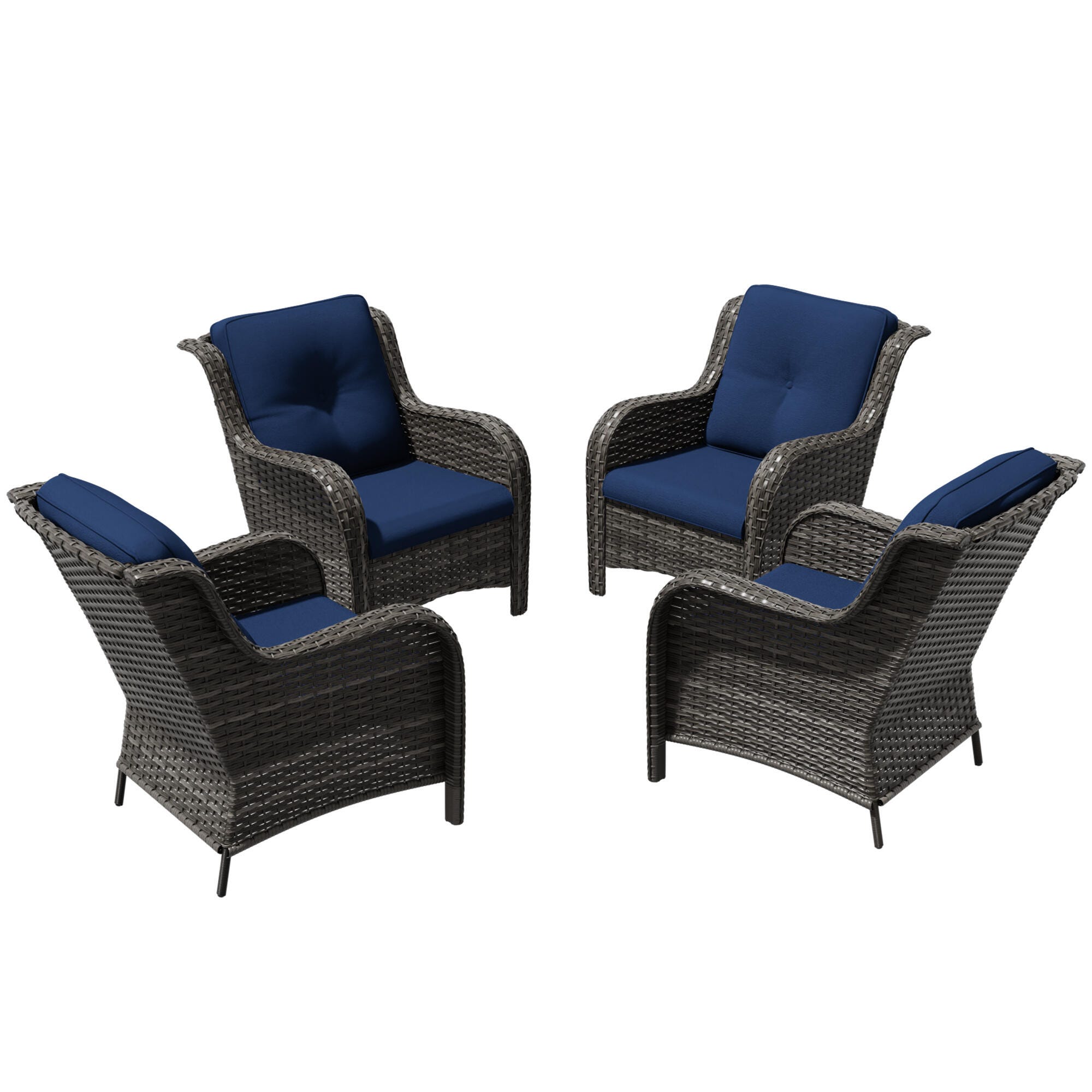 MORN HILL Haven Outdoor Lounge Chair (Set of 4), Blue/Brown, large