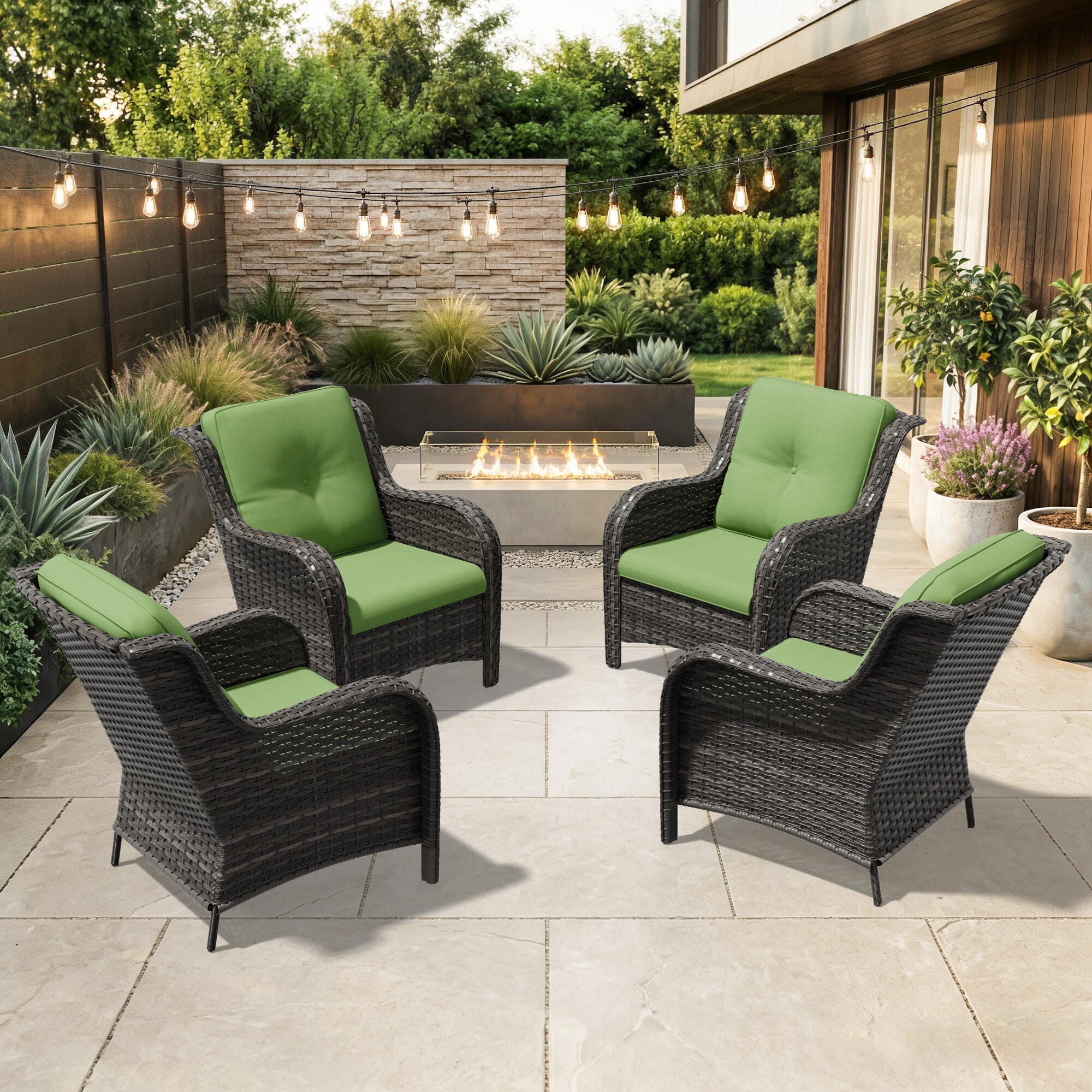 MORN HILL Haven Outdoor Lounge Chair (Set of 4), Green/Brown, rollover