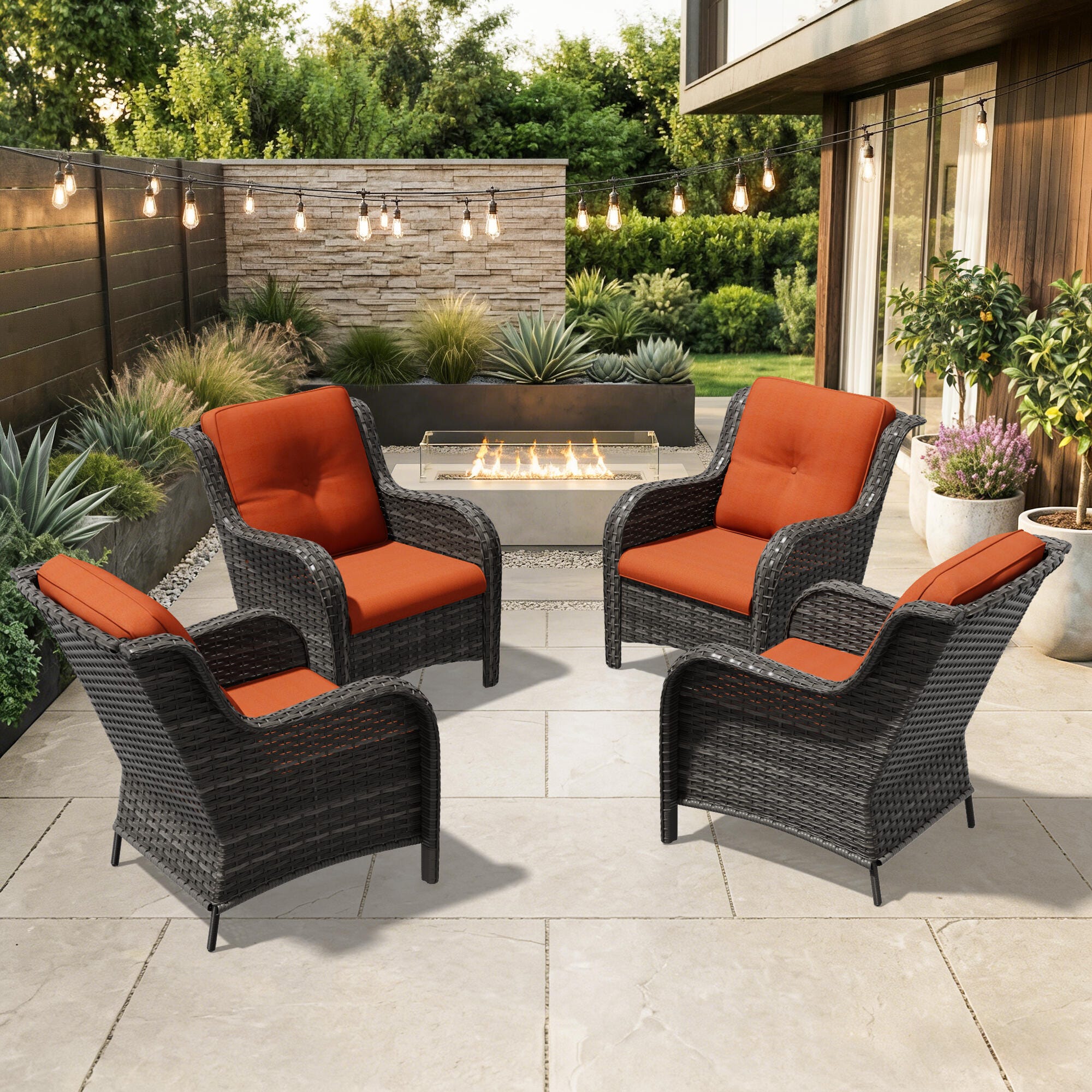 MORN HILL Haven Outdoor Lounge Chair (Set of 4), Orange/Brown, rollover