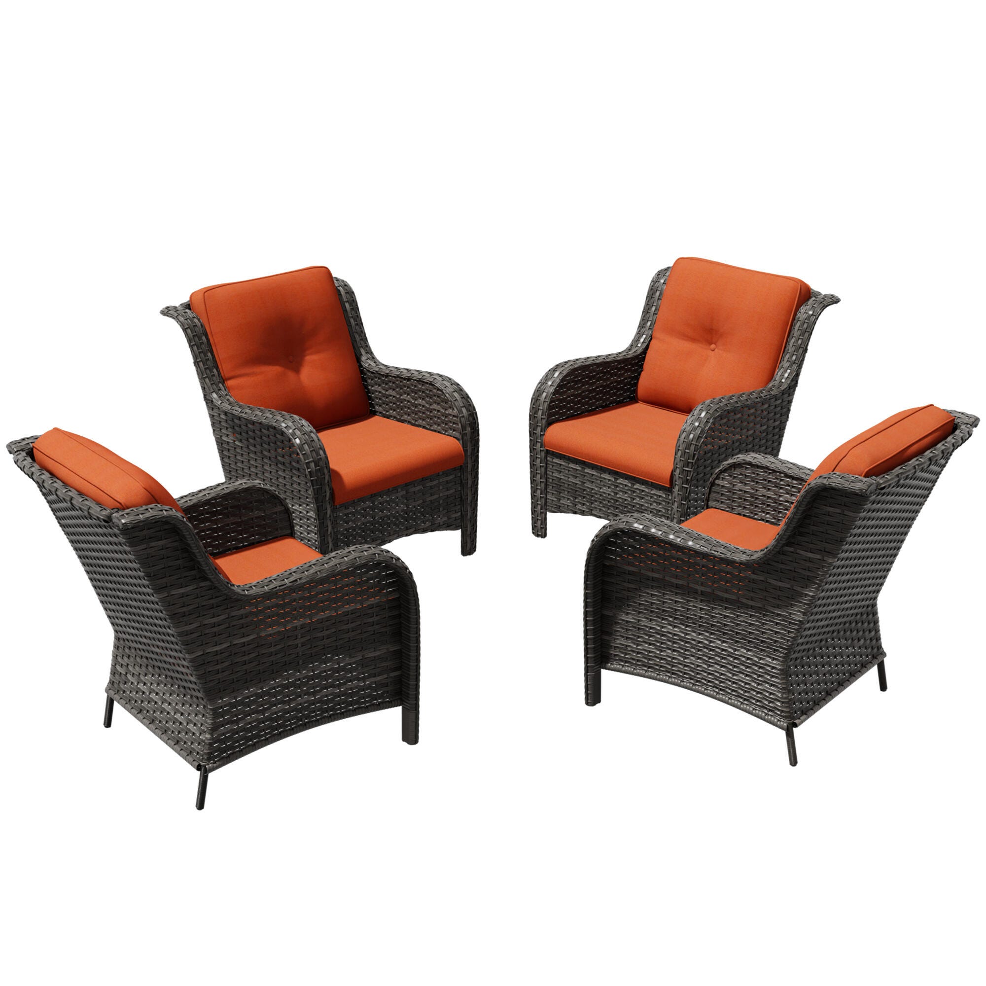 MORN HILL Haven Outdoor Lounge Chair (Set of 4), Orange/Brown, large