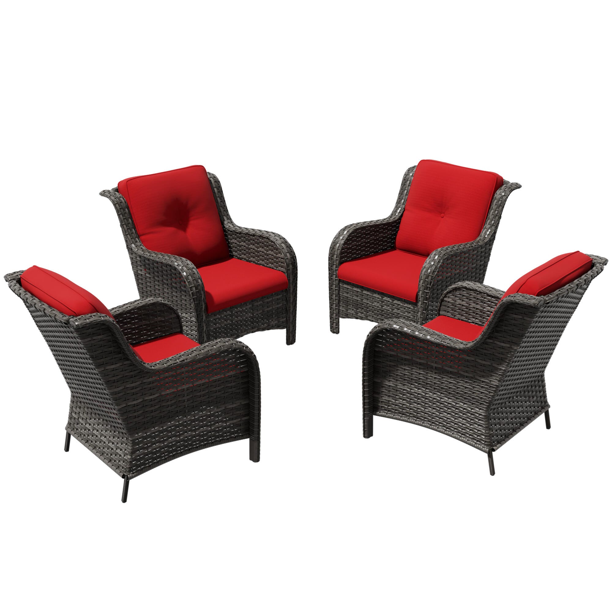 MORN HILL Haven Outdoor Lounge Chair (Set of 4), Red/Brown, large