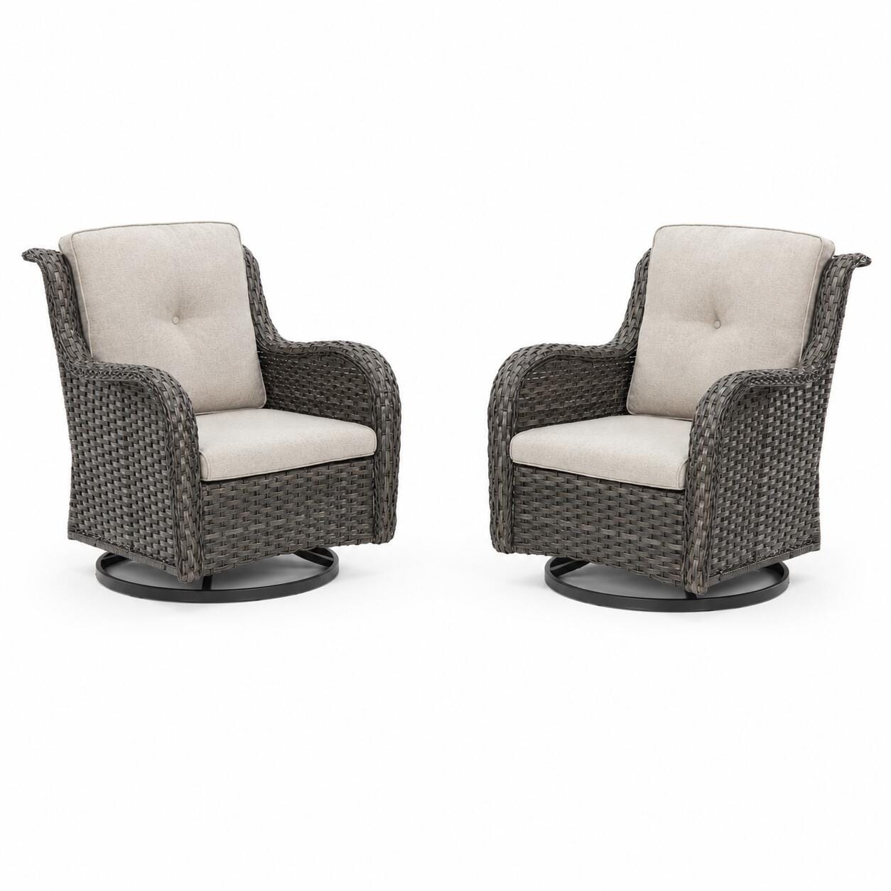 MORN HILL Haven Outdoor Swivel Lounge Chair (Set of 2), Beige/Brown, large