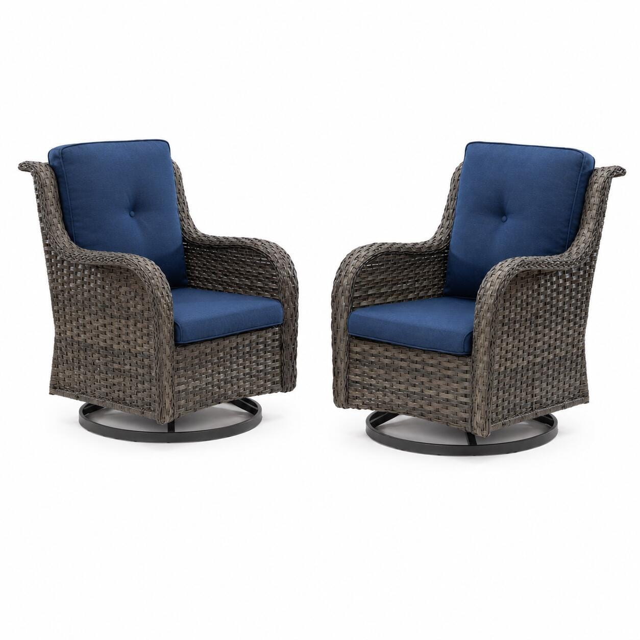 MORN HILL Haven Outdoor Swivel Lounge Chair (Set of 2), Blue/Brown, large