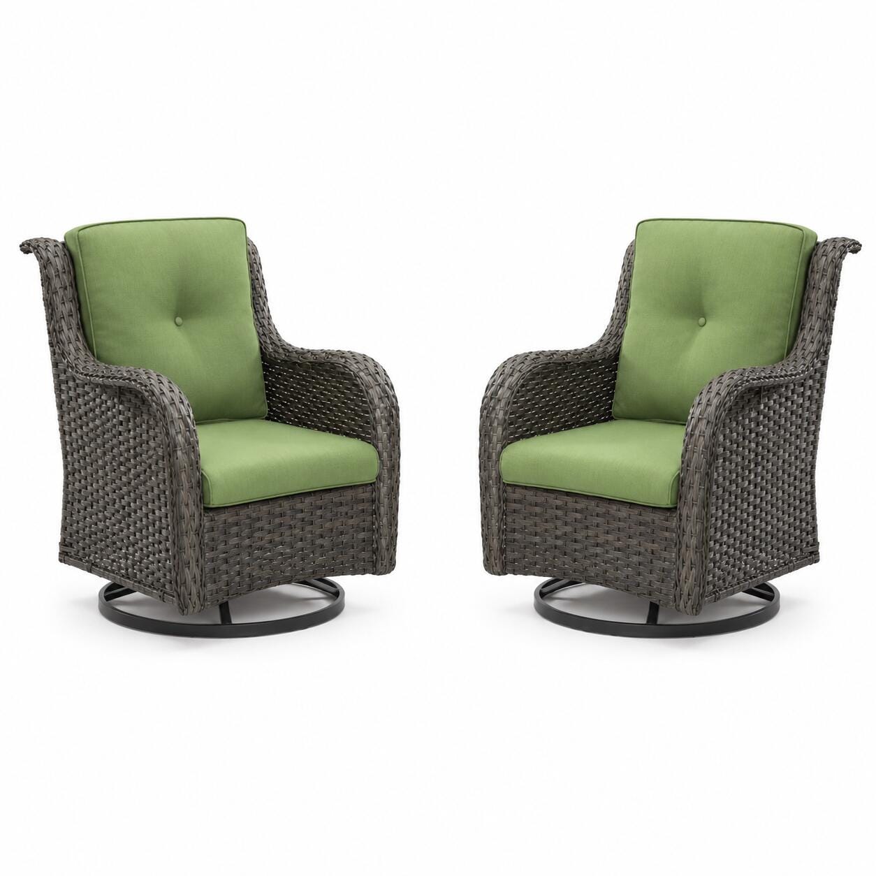 MORN HILL Haven Outdoor Swivel Lounge Chair (Set of 2), Green/Brown, large