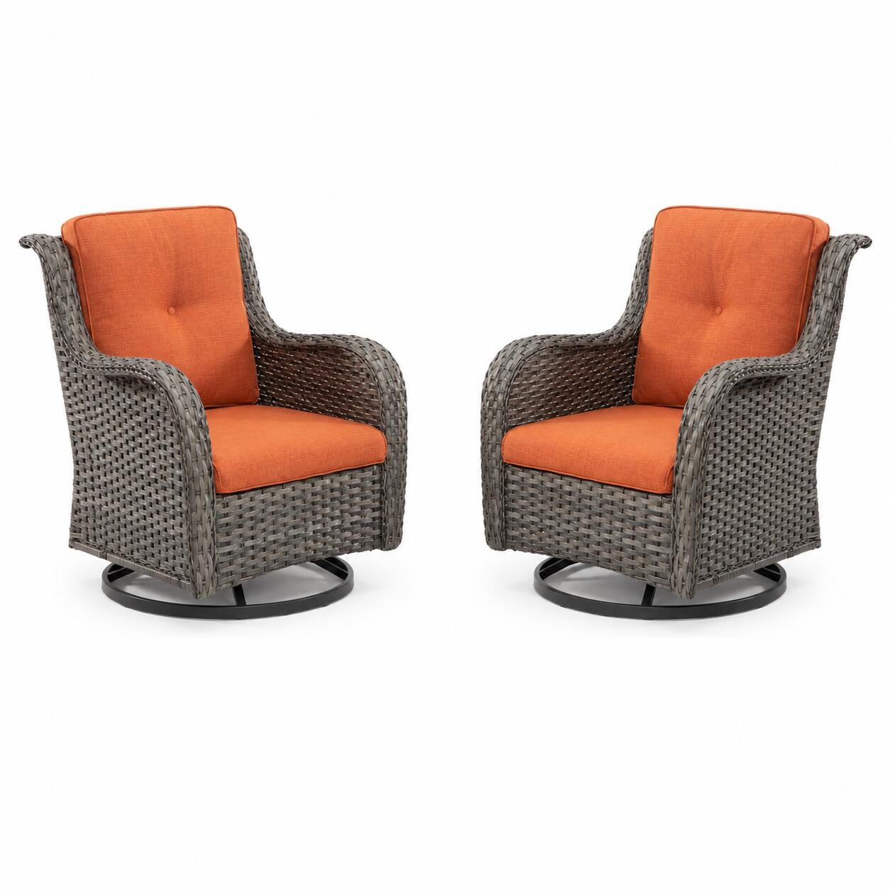 MORN HILL Haven Outdoor Swivel Lounge Chair (Set of 2), Orange/Brown, large