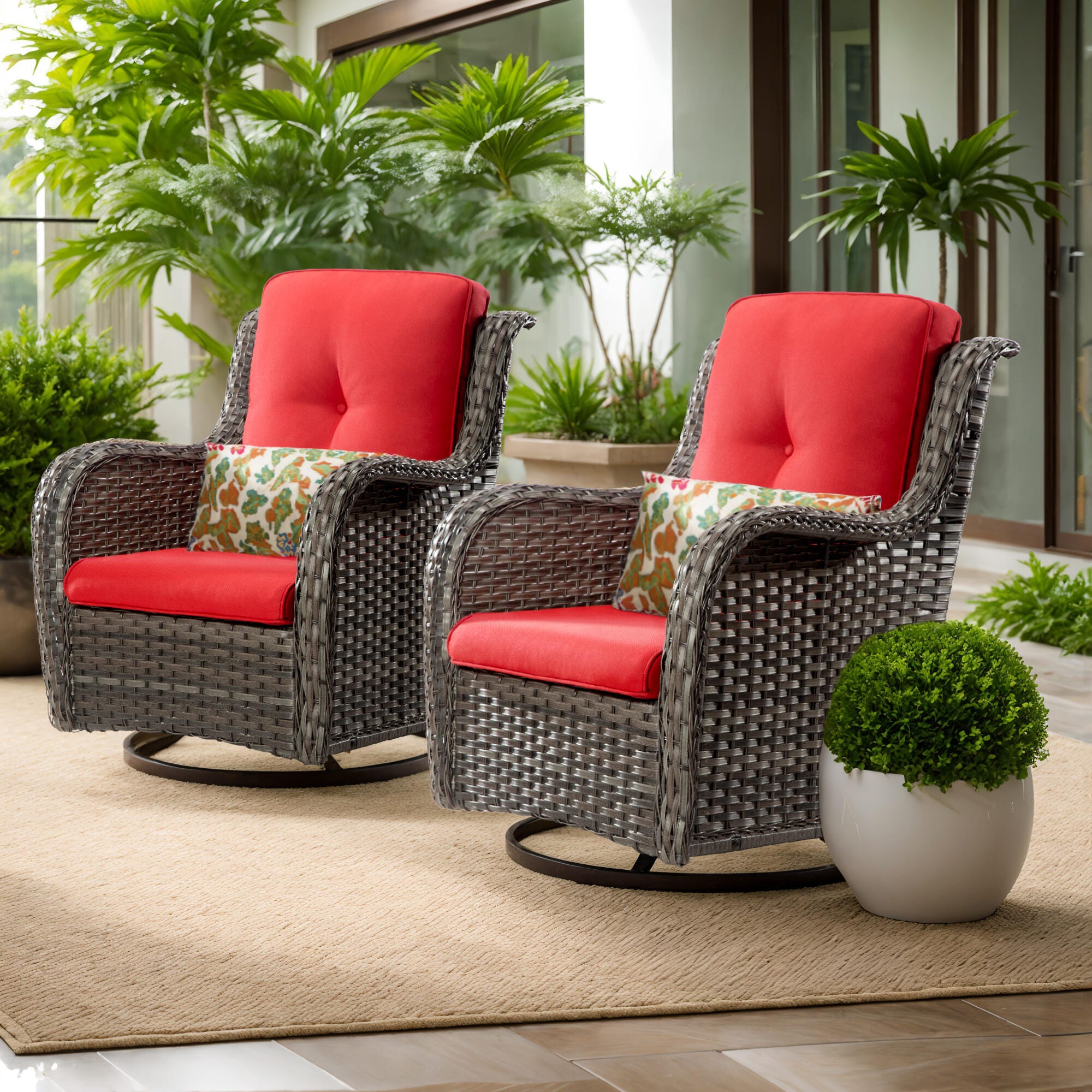 MORN HILL Haven Outdoor Swivel Lounge Chair (Set of 2), Red/Brown, rollover