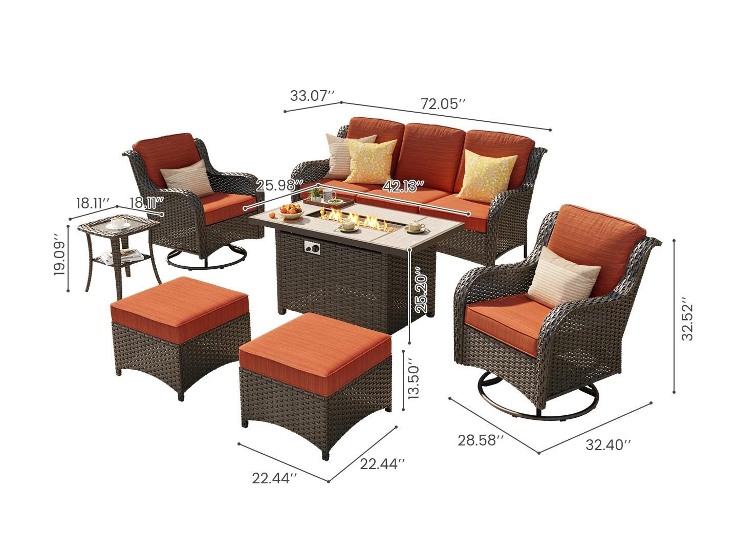 HOMLUX Outdoor Conversation Set with Fire Pit Table, Orange, large