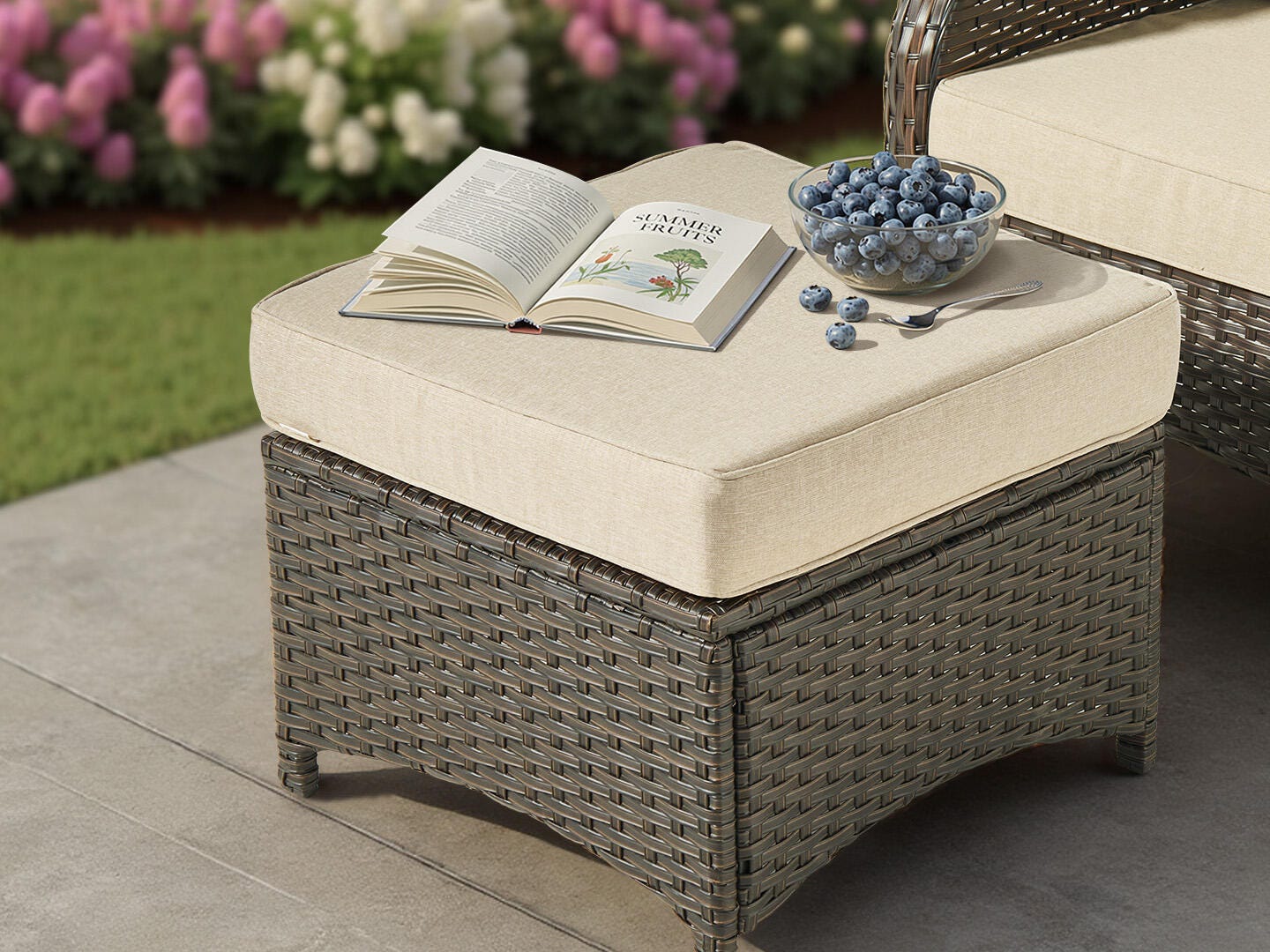 HOMLUX Outdoor Conversation Set with Fire Pit Table, Beige, large