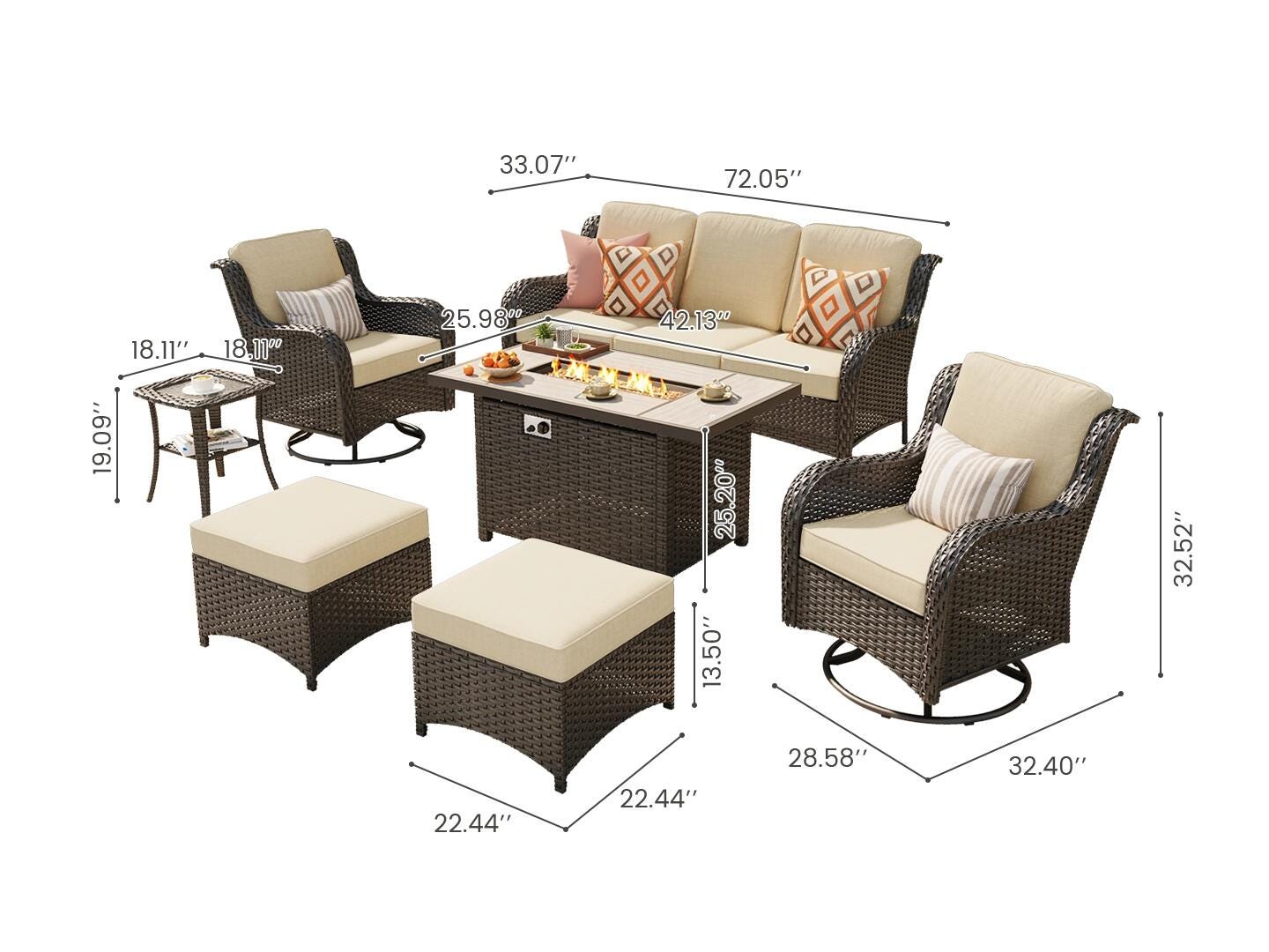 HOMLUX Outdoor Conversation Set with Fire Pit Table, Beige, large