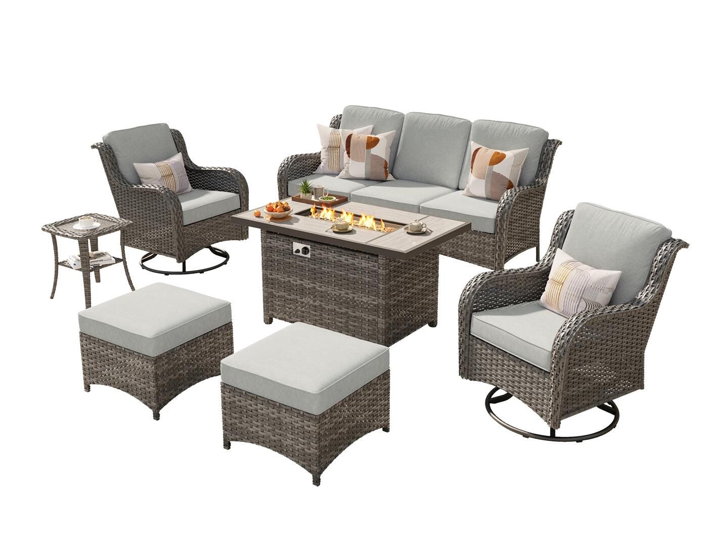HOMLUX Outdoor Conversation Set with Fire Pit Table, Gray, large