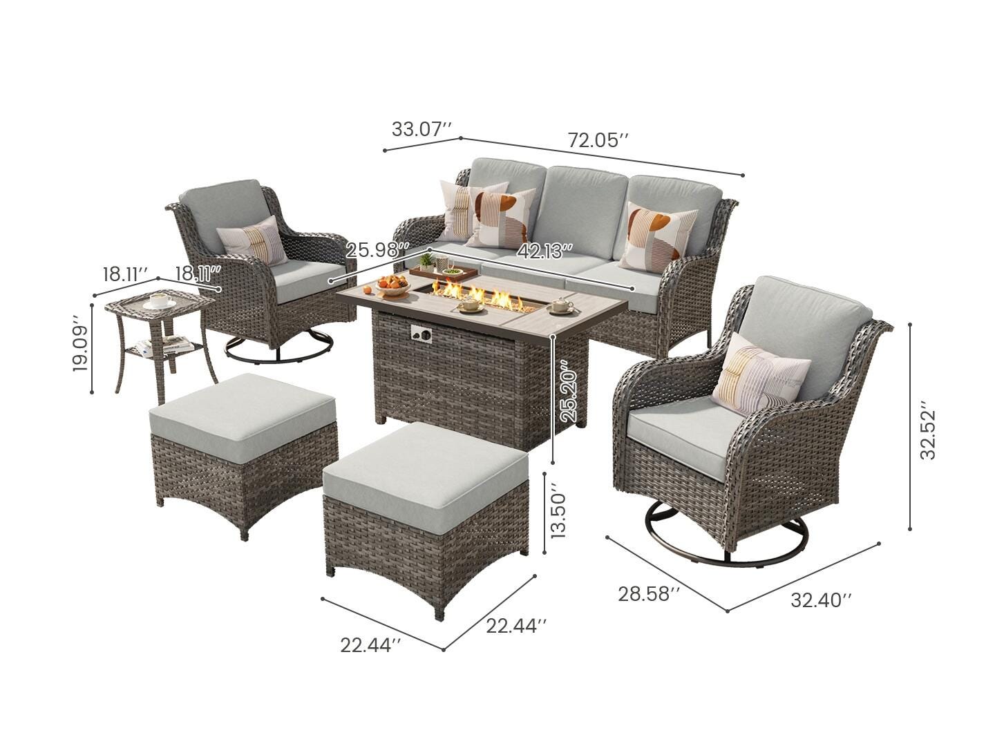 HOMLUX Outdoor Conversation Set with Fire Pit Table, Gray, large