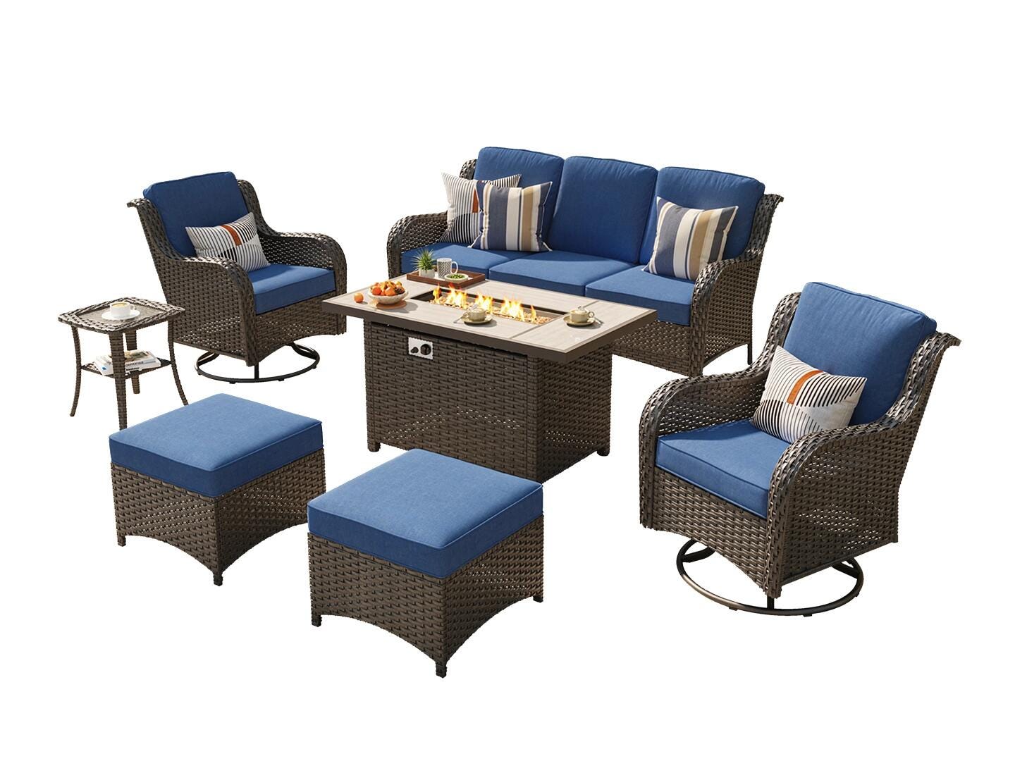 HOMLUX Outdoor Conversation Set with Fire Pit Table, Navy Blue, large