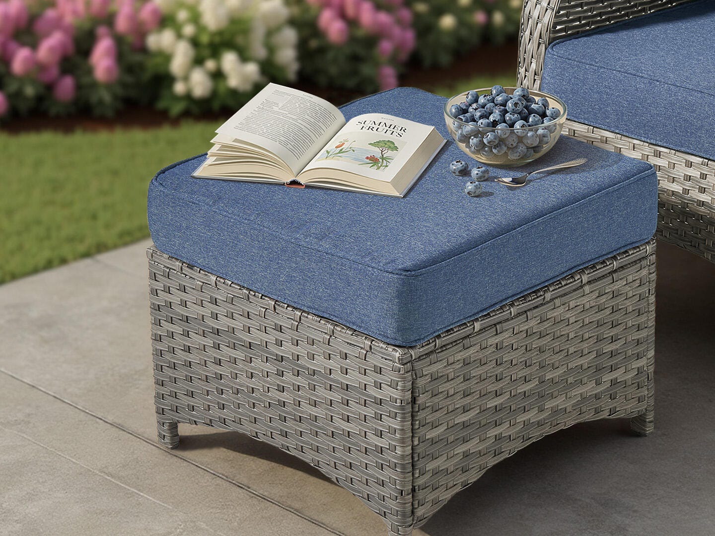 HOMLUX Outdoor Conversation Set with Fire Pit Table, Denim Blue, large