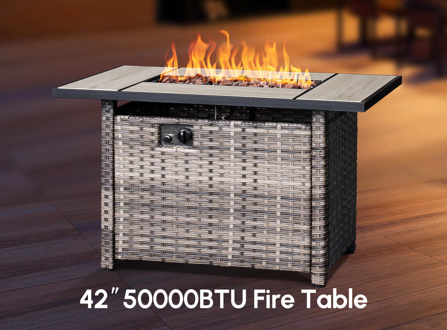 HOMLUX Outdoor Conversation Set with Fire Pit Table, Denim Blue, large