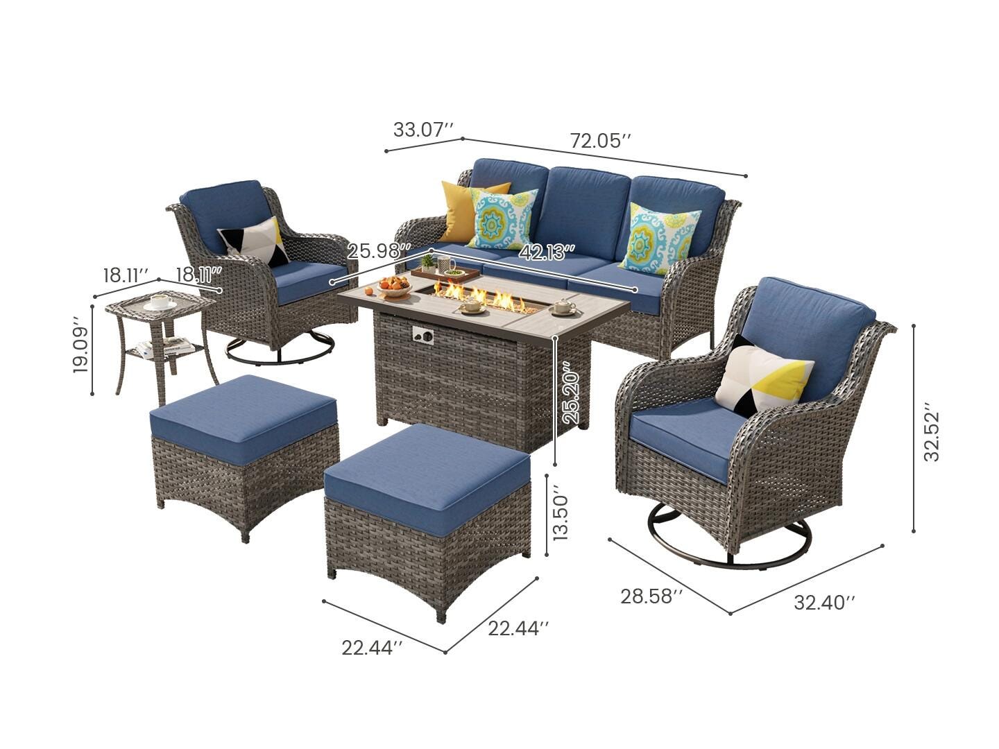 HOMLUX Outdoor Conversation Set with Fire Pit Table, Denim Blue, large