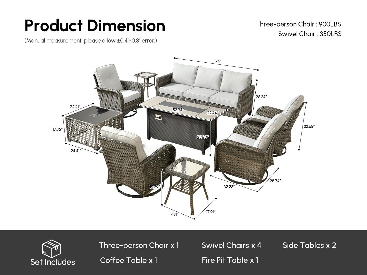 HOMLUX Solid Outdoor Conversation Set with Fire Pit Table, Gray, large