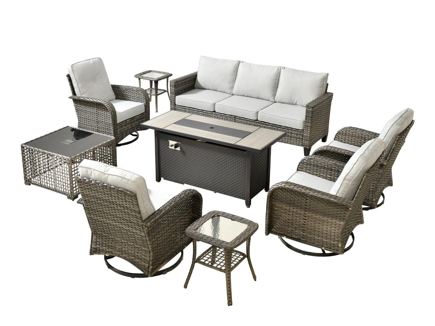 HOMLUX Solid Outdoor Conversation Set with Fire Pit Table, Gray, large