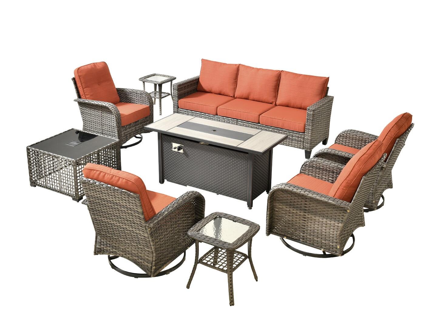 HOMLUX Solid Outdoor Conversation Set with Fire Pit Table, Orange, large