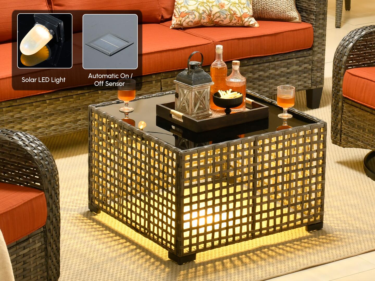 HOMLUX Solid Outdoor Conversation Set with Fire Pit Table, Orange, large
