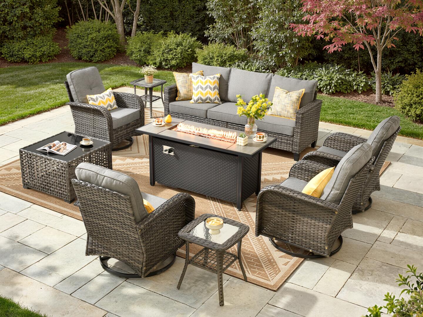 HOMLUX Solid Outdoor Conversation Set with Fire Pit Table, Dark Gray, large