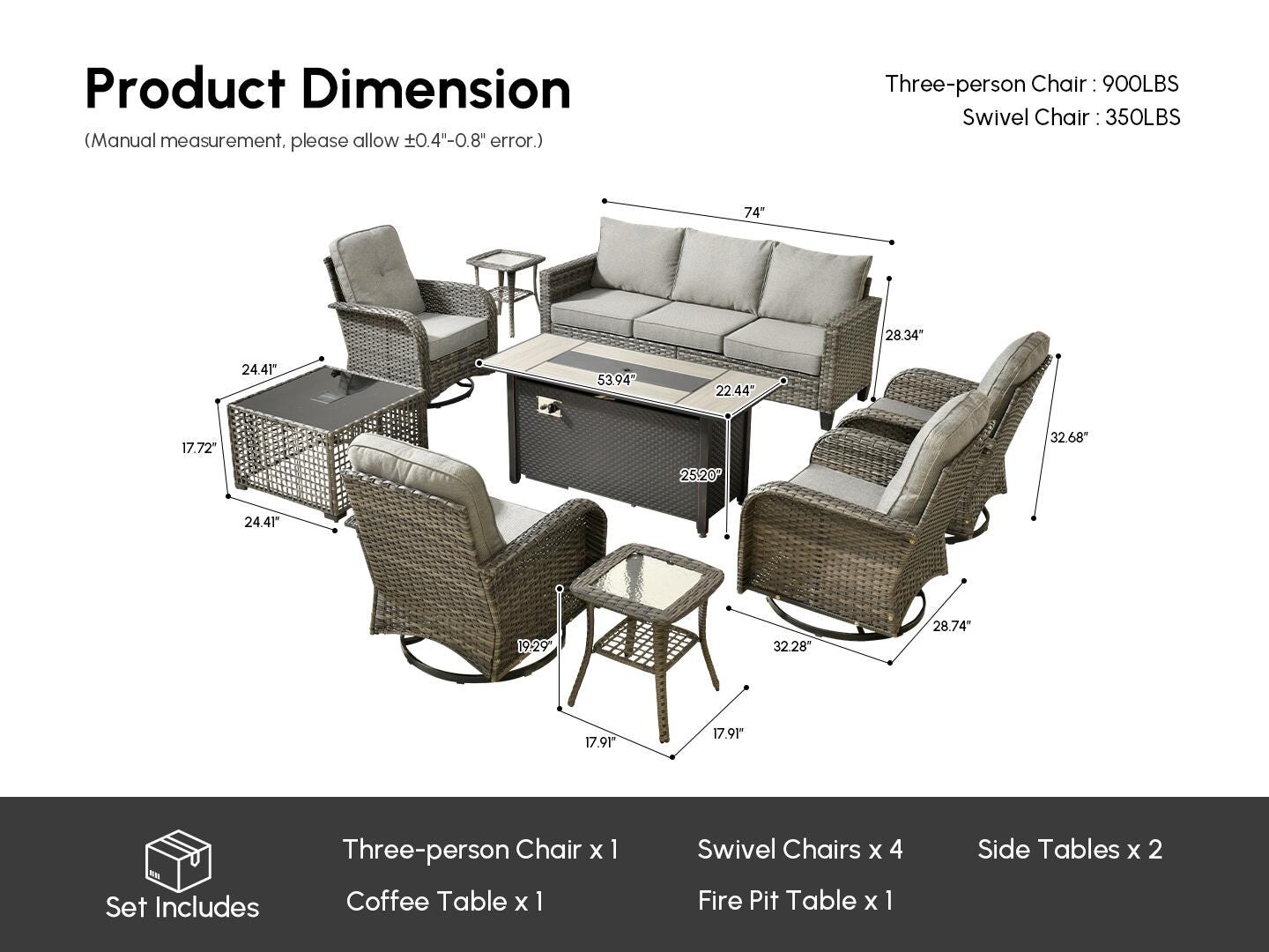 HOMLUX Solid Outdoor Conversation Set with Fire Pit Table, Dark Gray, large
