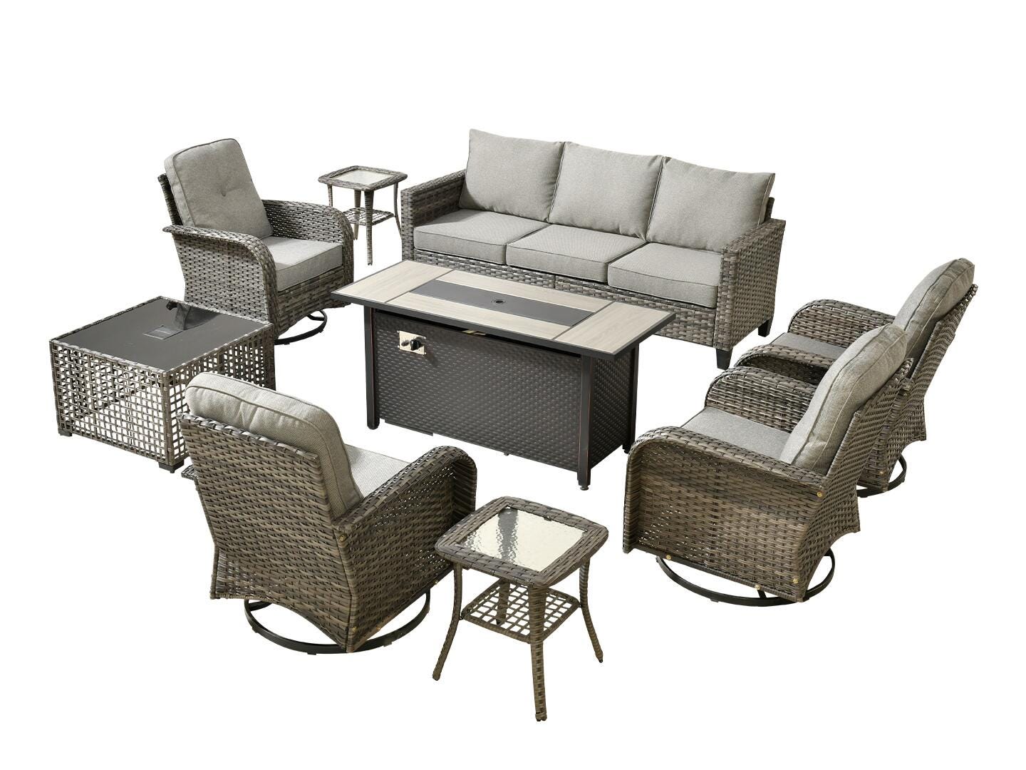 HOMLUX Solid Outdoor Conversation Set with Fire Pit Table, Dark Gray, large