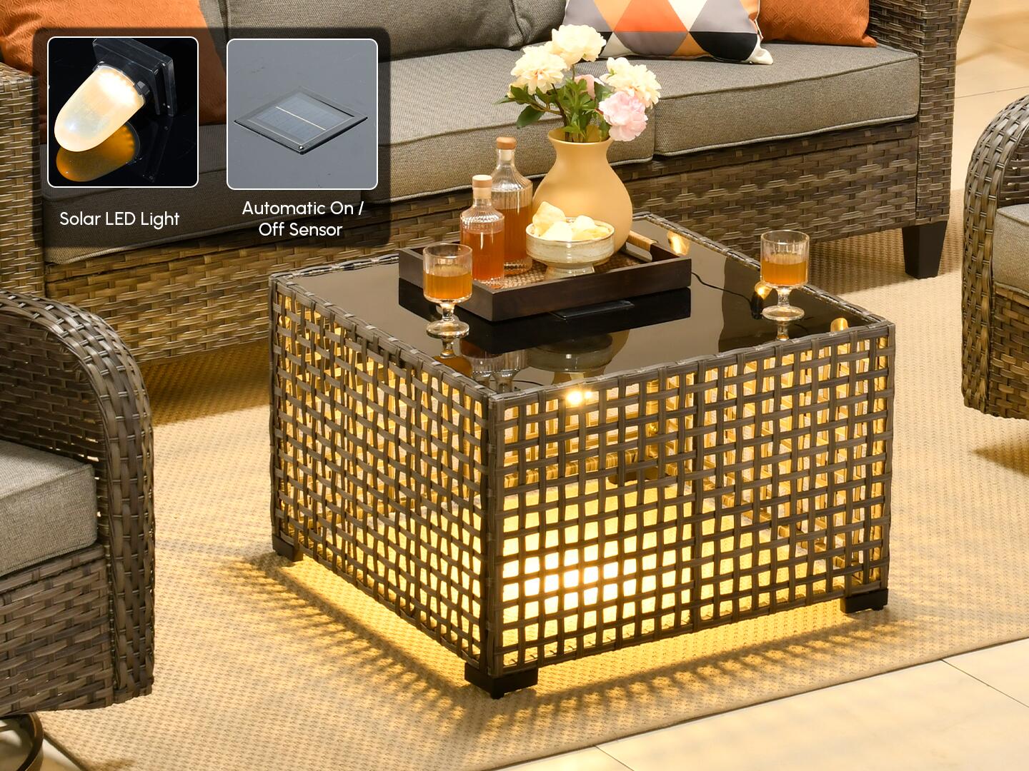 HOMLUX Solid Outdoor Conversation Set with Fire Pit Table, Dark Gray, large