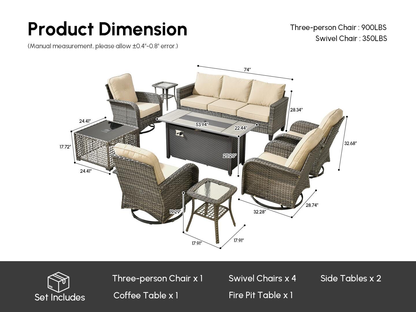 HOMLUX Solid Outdoor Conversation Set with Fire Pit Table, Beige, large