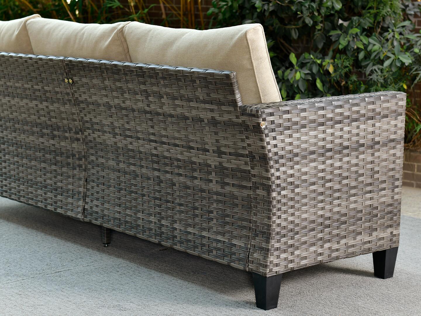 HOMLUX Solid Outdoor Conversation Set with Fire Pit Table, Beige, large