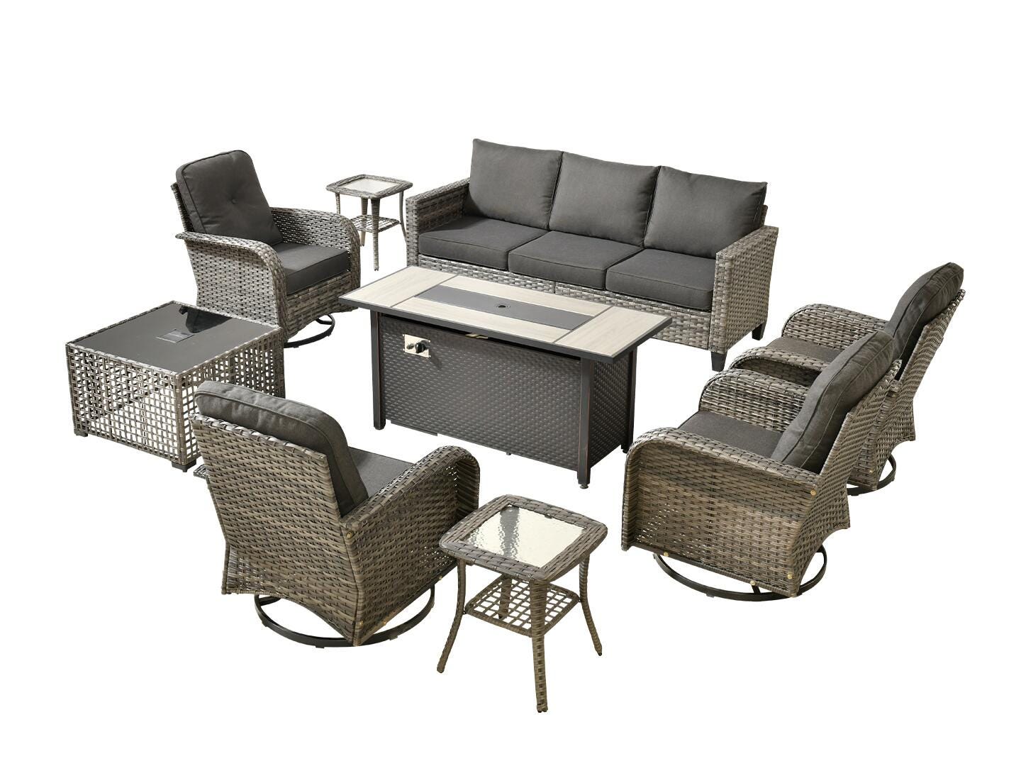 HOMLUX Solid Outdoor Conversation Set with Fire Pit Table, Light Gray, large