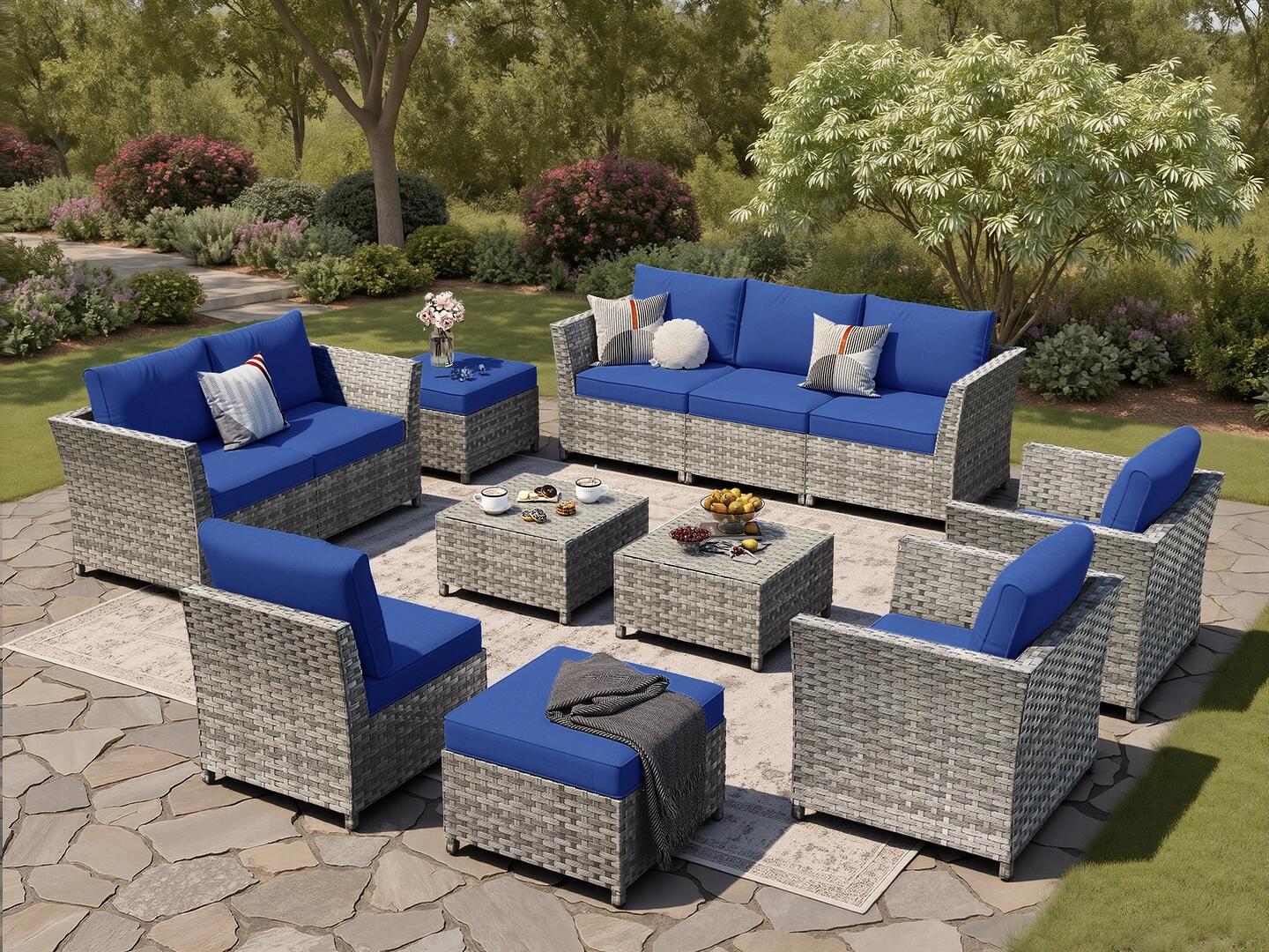 HOMLUX Outdoor Conversation Set, Navy Blue, rollover