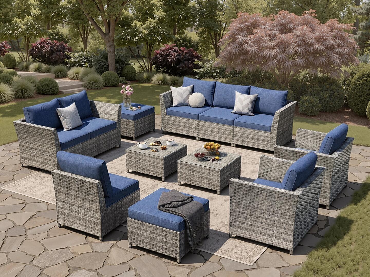 HOMLUX Outdoor Conversation Set, Denim Blue, large