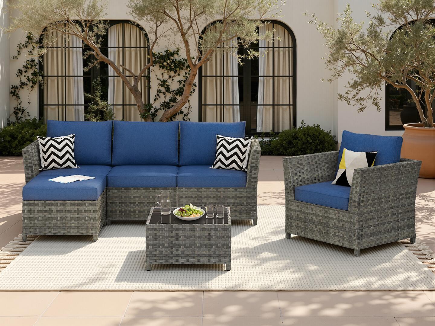 HOMLUX 6-Piece Modular Outdoor Sectional Set, Navy Blue, rollover