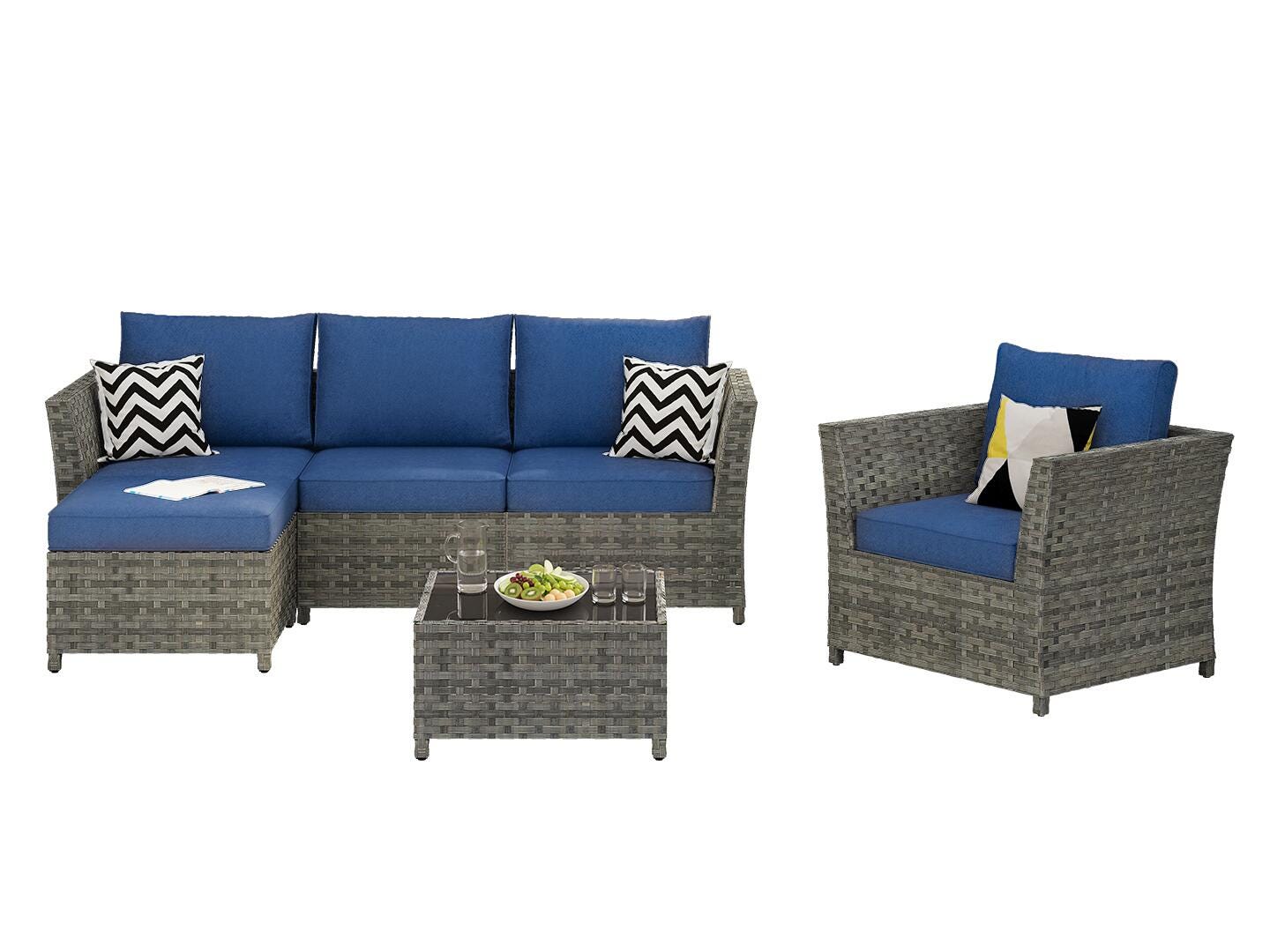 HOMLUX 6-Piece Modular Outdoor Sectional Set, Navy Blue, large