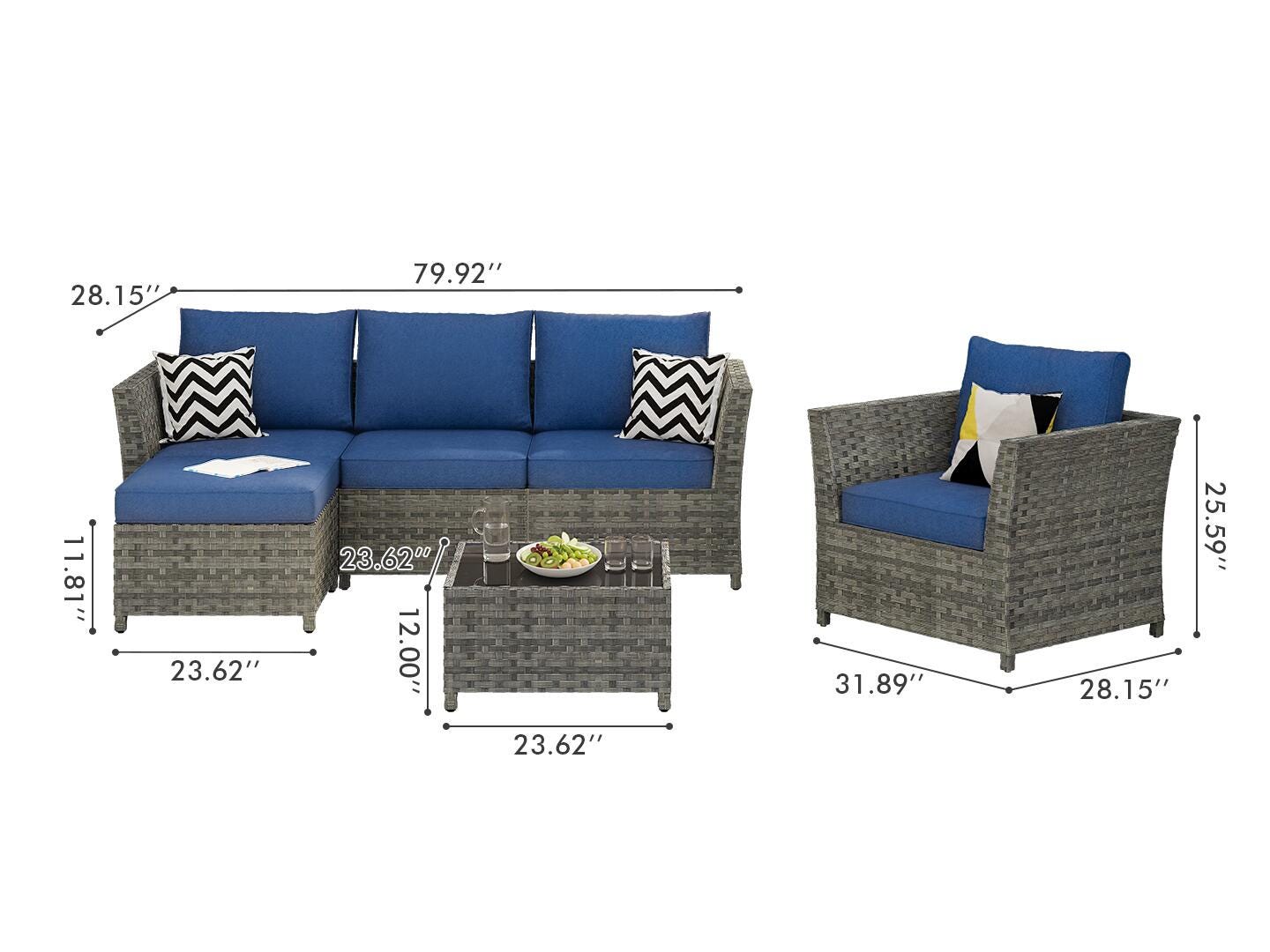 HOMLUX 6-Piece Modular Outdoor Sectional Set, Navy Blue, large