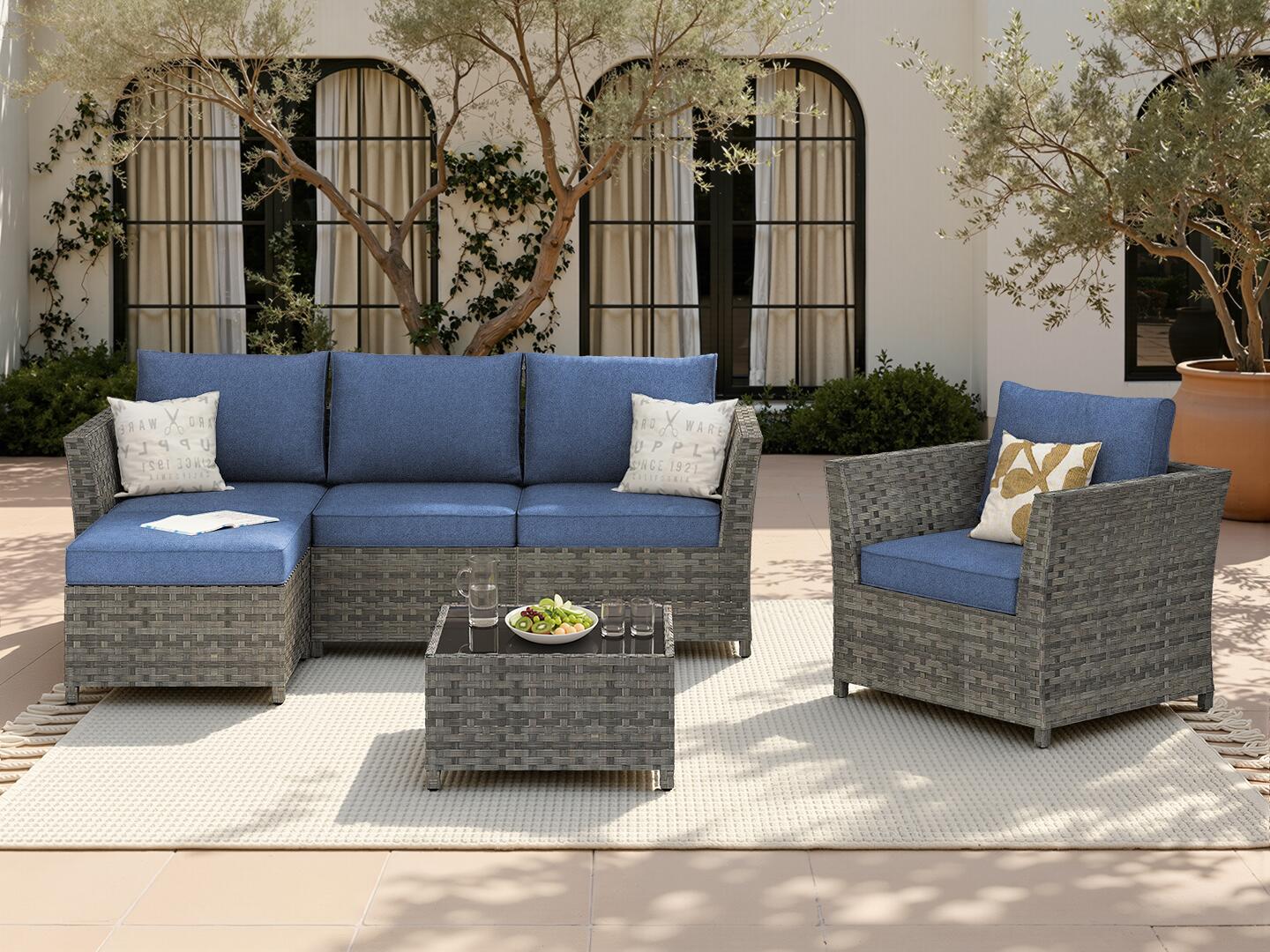 HOMLUX 6-Piece Modular Outdoor Sectional Set, Denim Blue, large