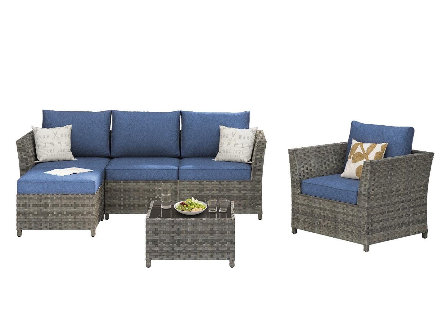 HOMLUX 6-Piece Modular Outdoor Sectional Set, Denim Blue, large