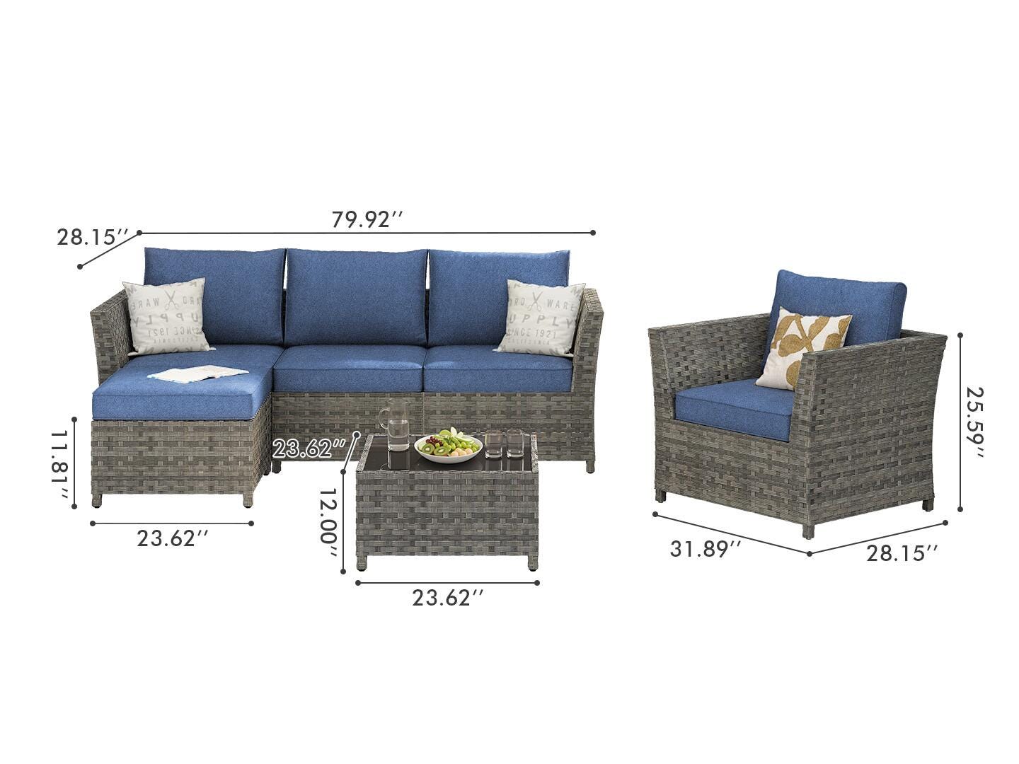 HOMLUX 6-Piece Modular Outdoor Sectional Set, Denim Blue, large
