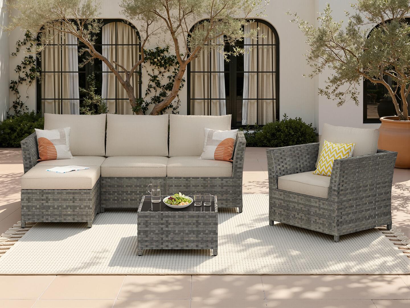 HOMLUX 6-Piece Modular Outdoor Sectional Set, Beige, rollover
