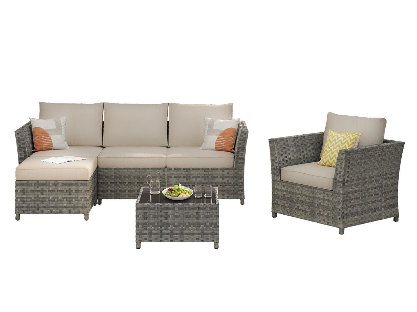 HOMLUX 6-Piece Modular Outdoor Sectional Set, Beige, large