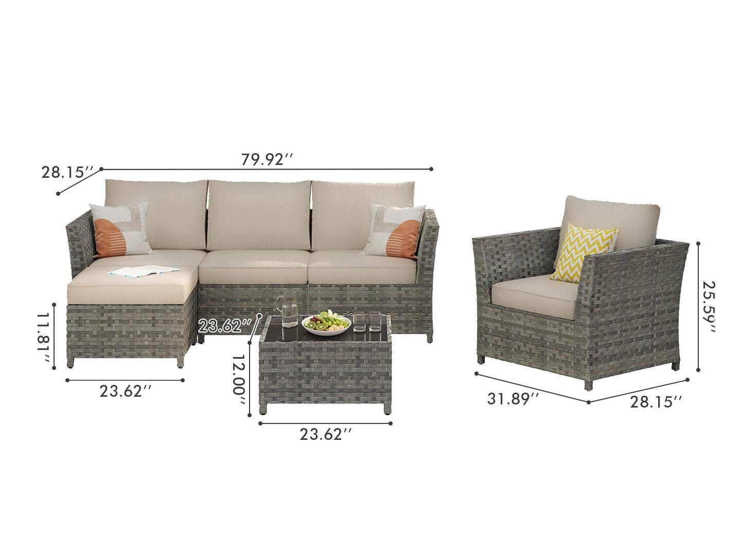 HOMLUX 6-Piece Modular Outdoor Sectional Set, Beige, large
