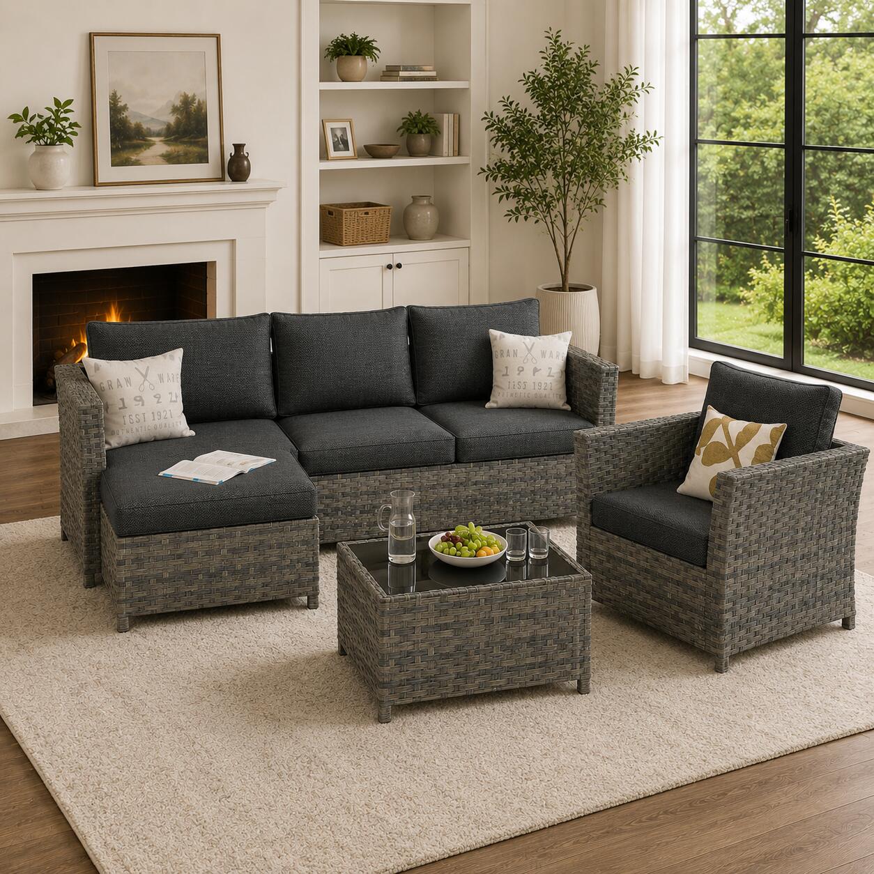 HOMLUX 6-Piece Modular Outdoor Sectional Set, Gray, rollover