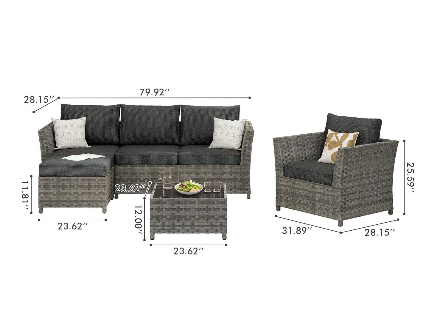 HOMLUX 6-Piece Modular Outdoor Sectional Set, Gray, large