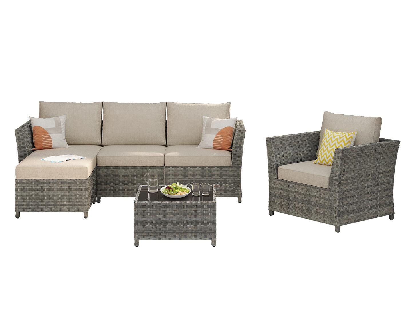 HOMLUX 6-Piece Modular Outdoor Sectional Set, Tan, large