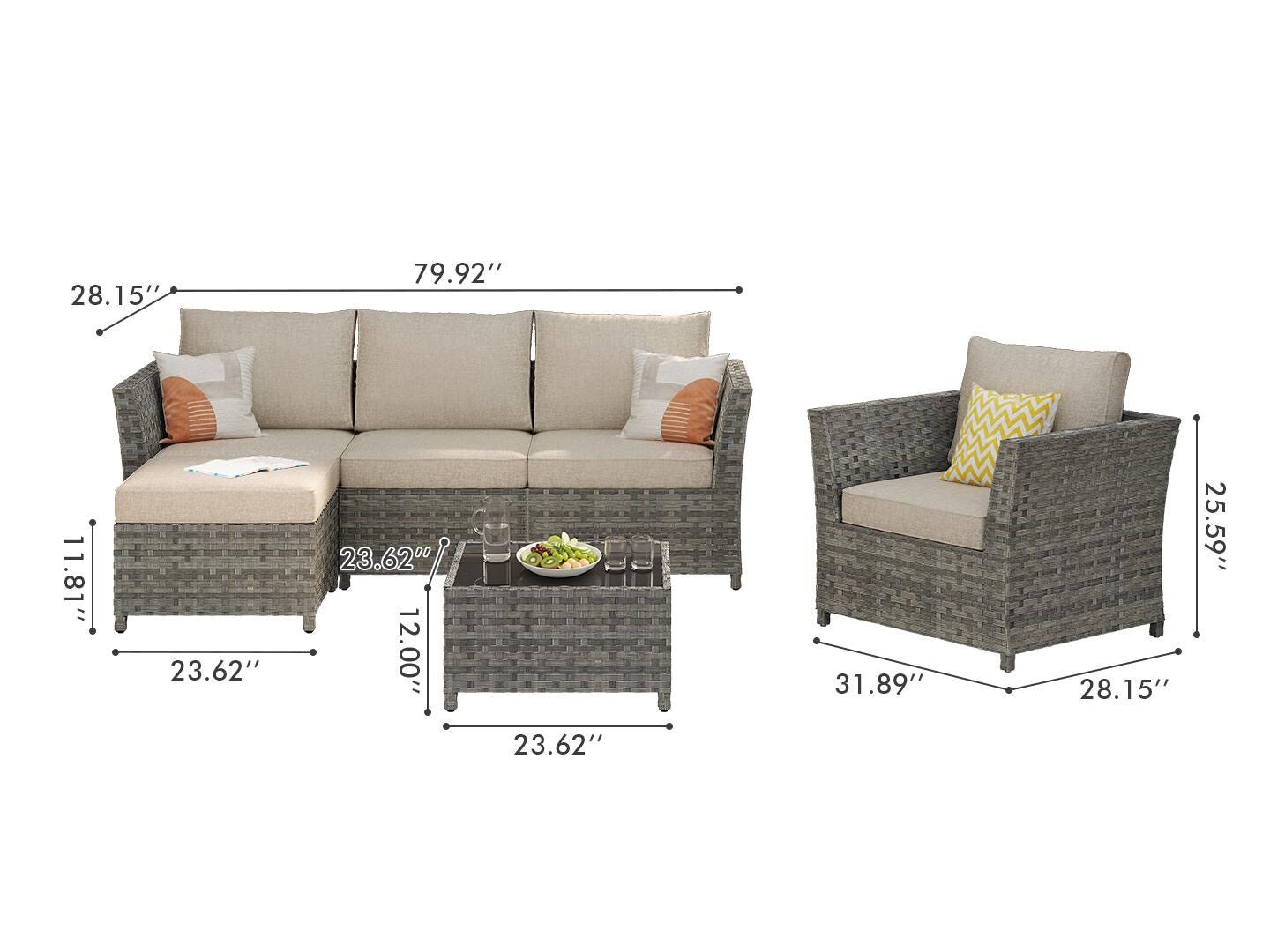 HOMLUX 6-Piece Modular Outdoor Sectional Set, Tan, large