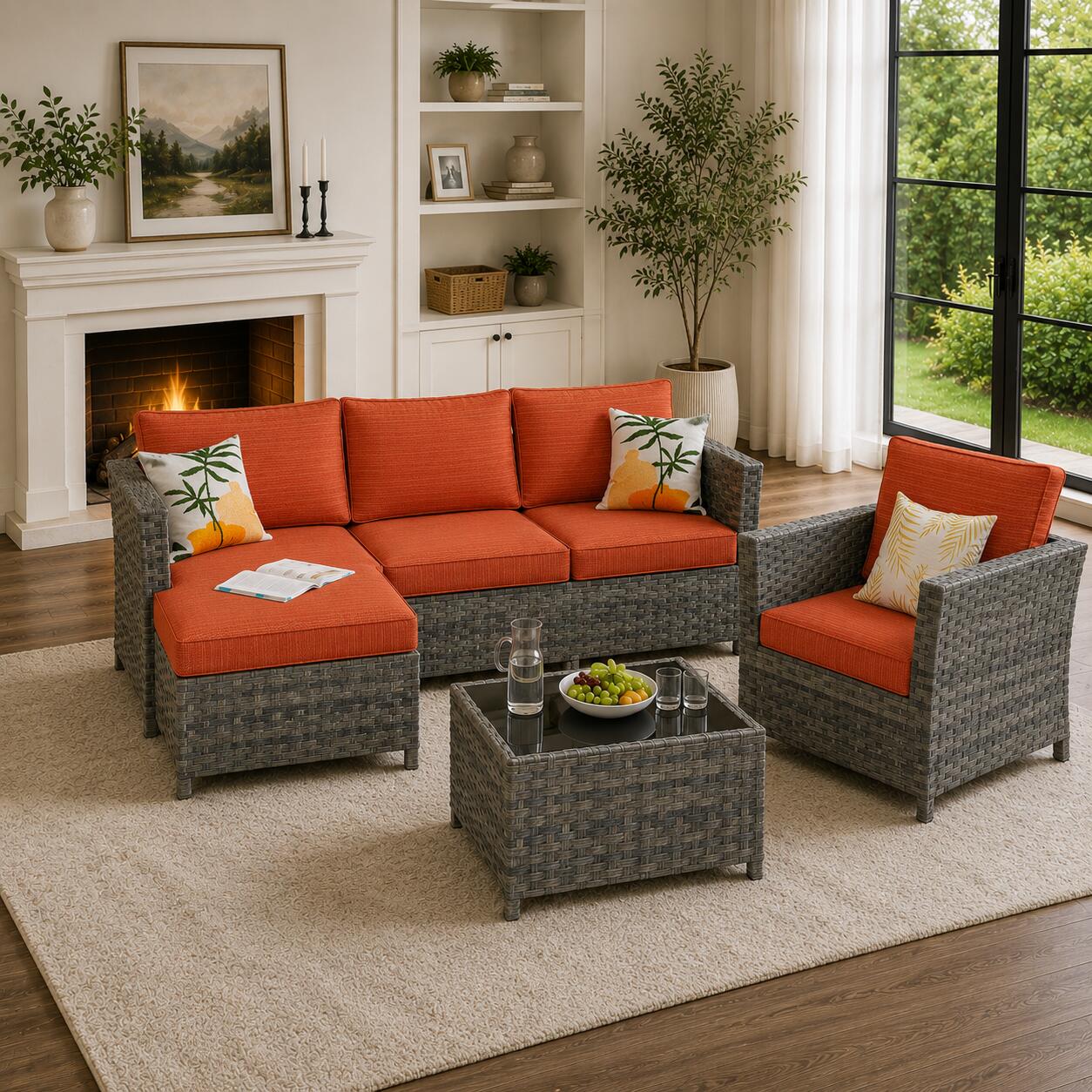 HOMLUX 6-Piece Modular Outdoor Sectional Set, Orange, rollover