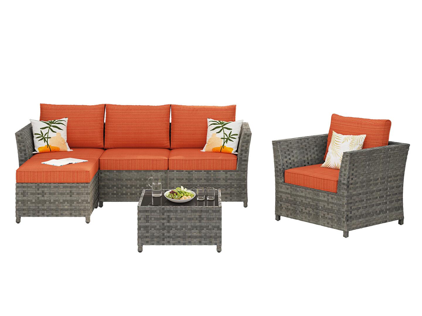 HOMLUX 6-Piece Modular Outdoor Sectional Set, Orange, large