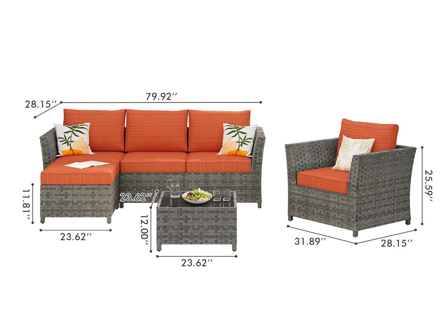 HOMLUX 6-Piece Modular Outdoor Sectional Set, Orange, large