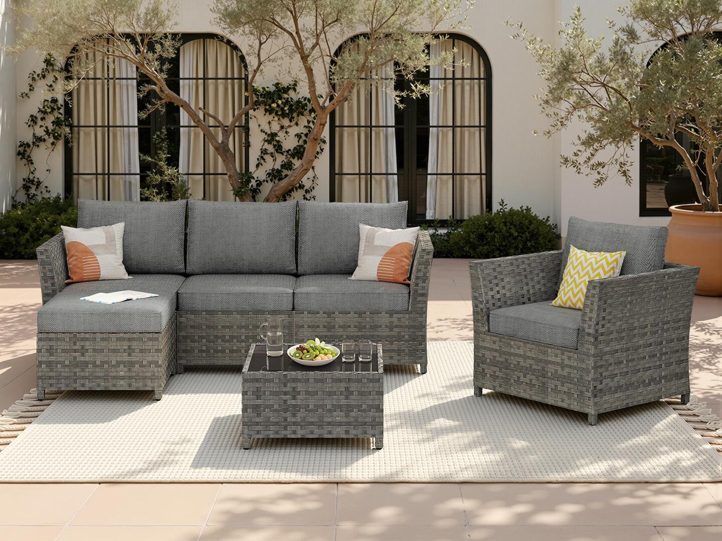 HOMLUX 6-Piece Modular Outdoor Sectional Set, Dark Gray, large
