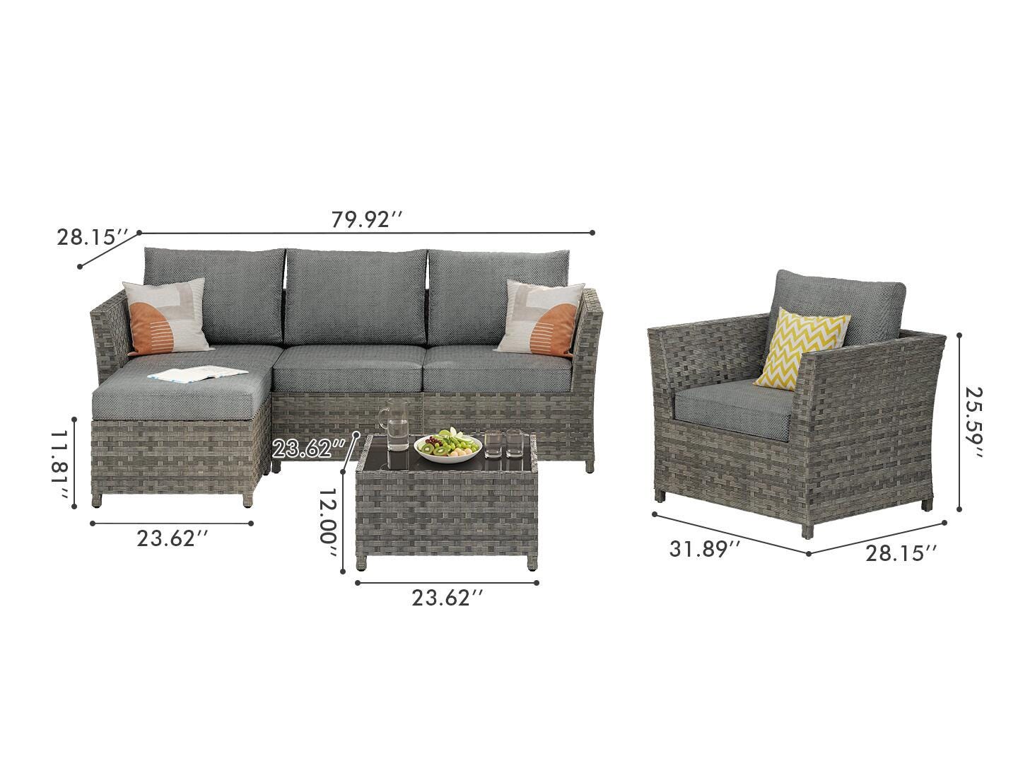 HOMLUX 6-Piece Modular Outdoor Sectional Set, Dark Gray, large